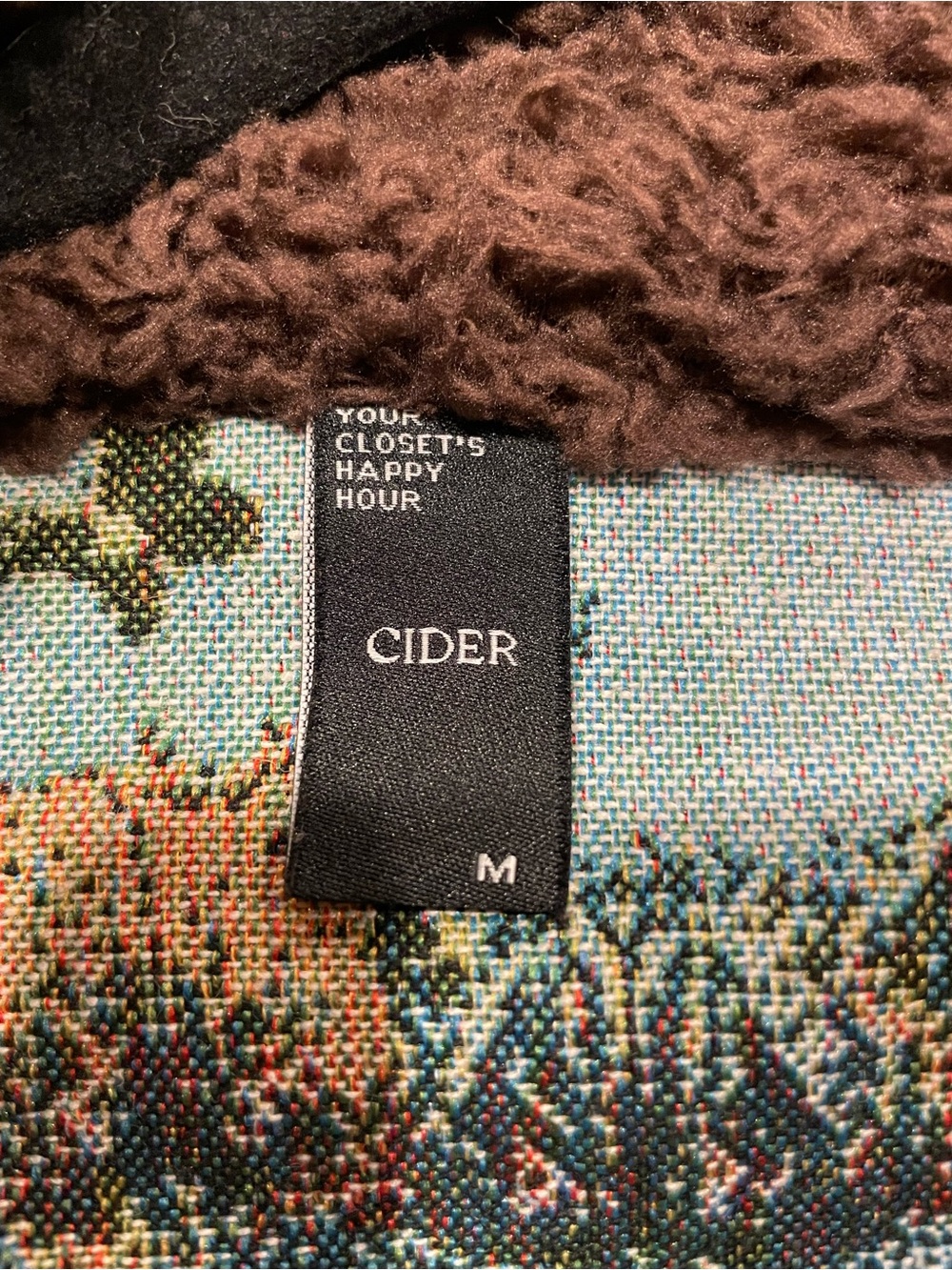 Cider Brown Sherpa Jacket with Floral Cat Print Yoke - Picture 7 of 7